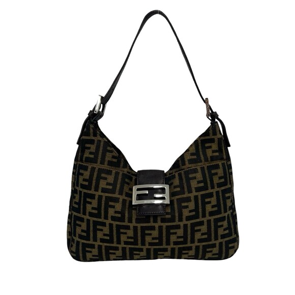 FENDI Handbags - FENDI Zucca FF pattern logo hardware canvas leather genuine semi one shoulder...